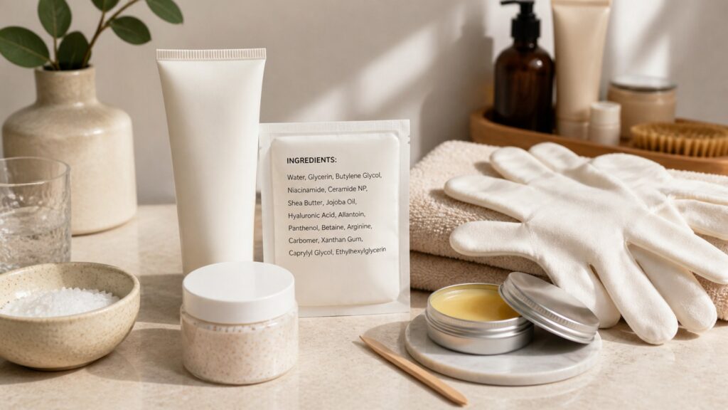 Unbranded hand masks arranged for a ingredient label reviews buying guide