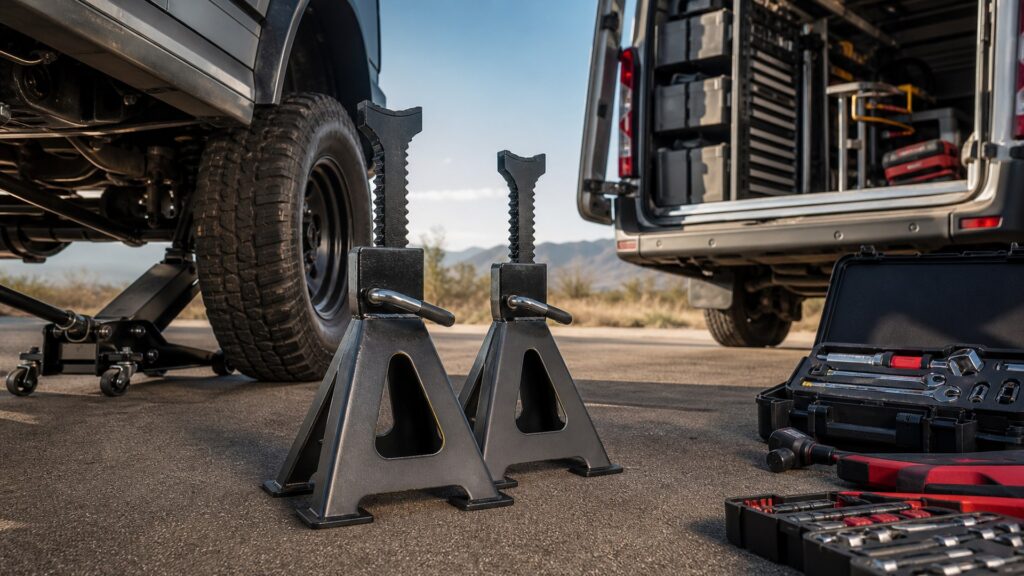 heavy duty jack stands shopping setup for mobile mechanic kits with practical vehicle-focused details
