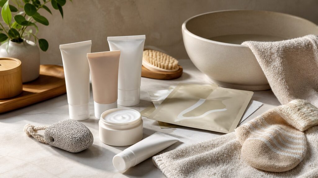 Unbranded heel repair creams arranged for a foot care routine building buying guide