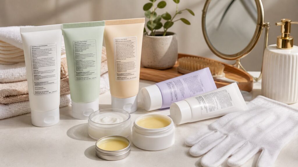 Unbranded heel repair creams arranged for a ingredient label reviews buying guide