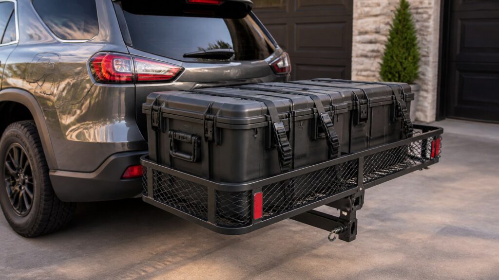 hitch cargo carriers shopping setup for cargo security and storage with practical vehicle-focused details