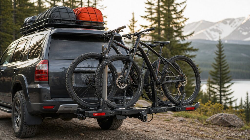 hitch mounted bike racks shopping setup for cargo carriers load planning with practical vehicle-focused details