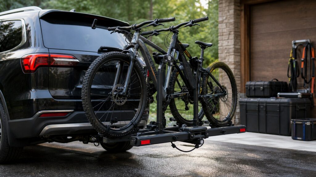 hitch mounted bike racks shopping setup for cargo security and storage with practical vehicle-focused details