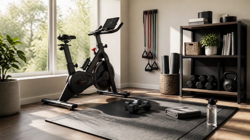 home gym equipment for daily fitness arranged in a practical buyer guide scene