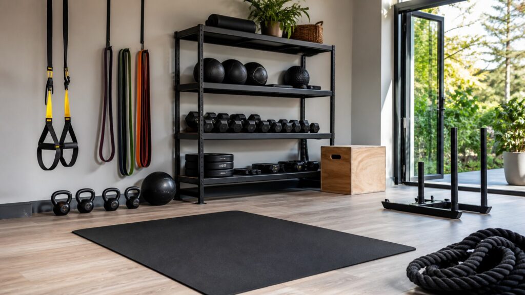 home gym equipment for functional training arranged in a practical buyer guide scene