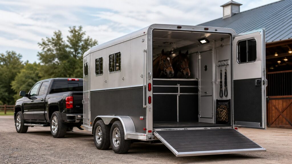 horse trailers shopping setup for cargo security and storage with practical vehicle-focused details