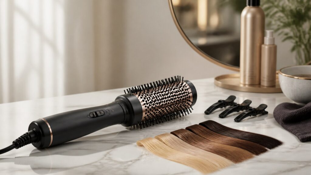 Unbranded editorial arrangement illustrating How to Choose Hot Brushes for Salon-Style Blowouts