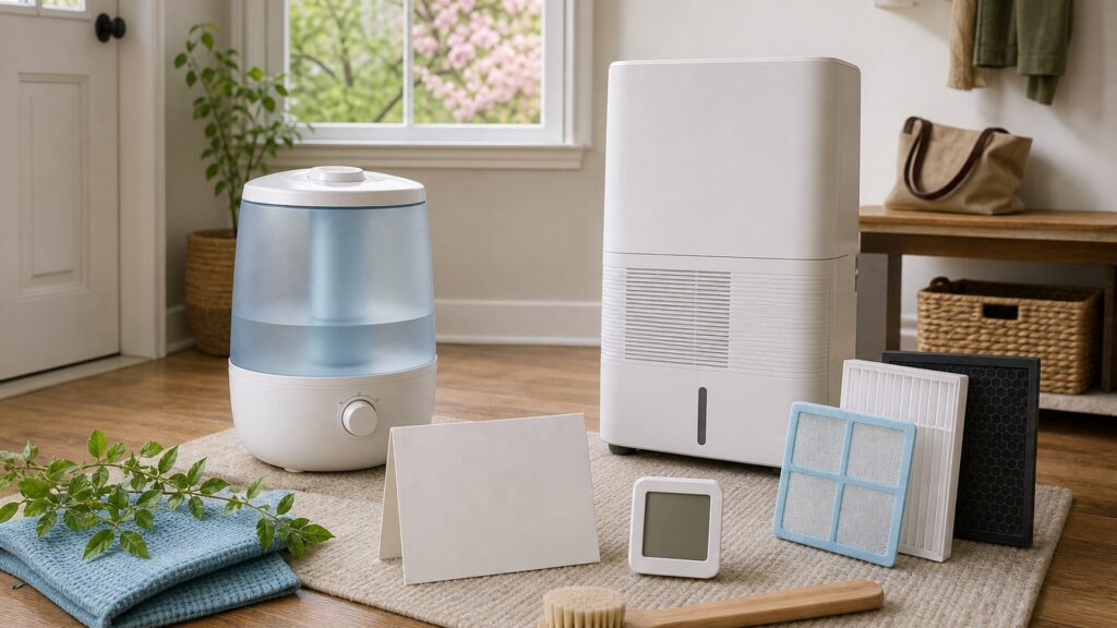 Unbranded humidity & allergen control products arranged for a careful buying comparison