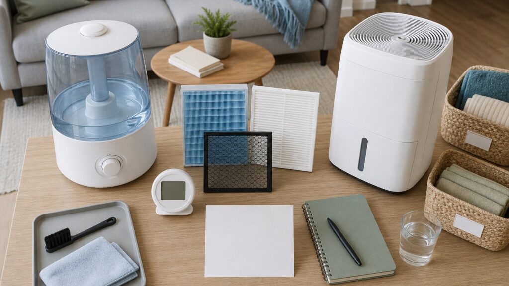Unbranded humidity & allergen control products arranged for a careful buying comparison