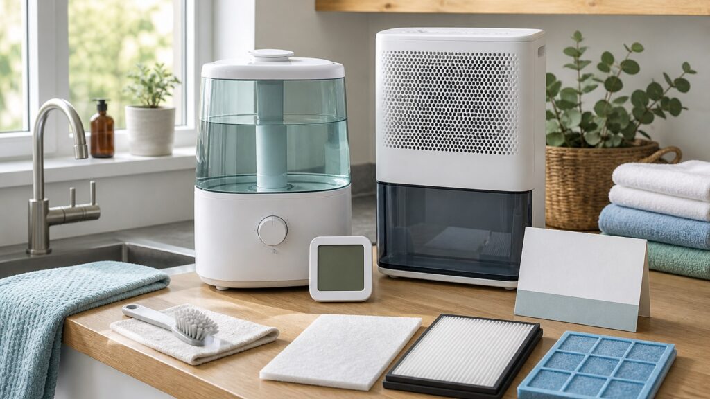 Unbranded humidity & allergen control products arranged for a careful buying comparison