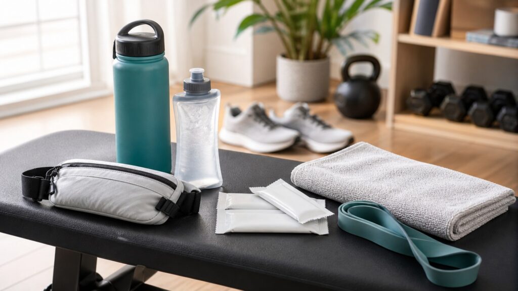 hydration and fueling gear for daily fitness arranged in a practical buyer guide scene