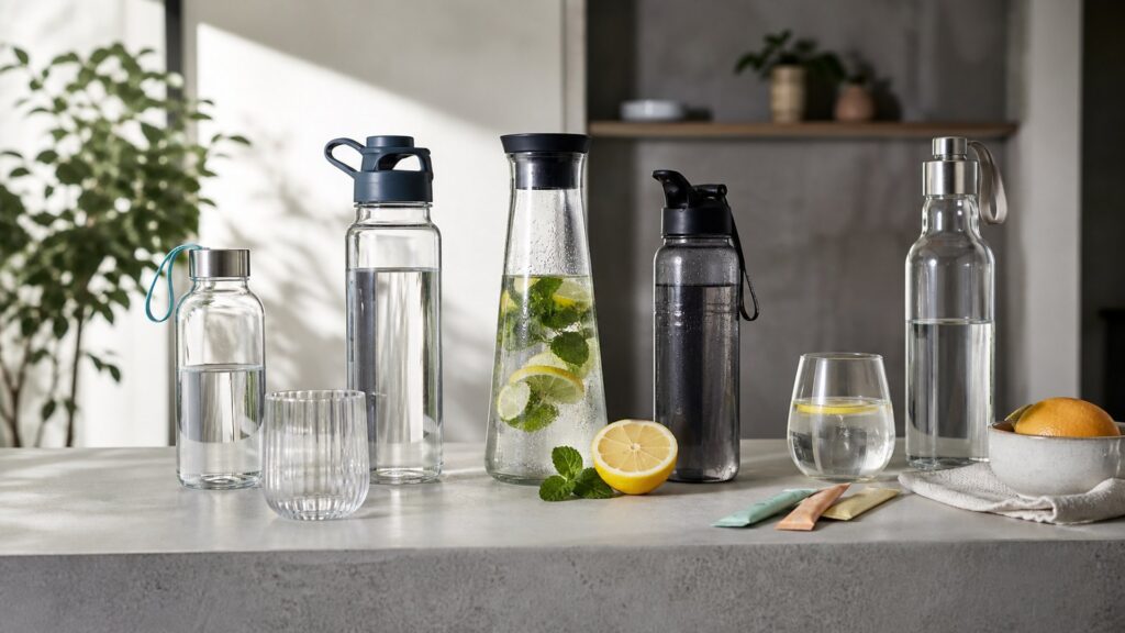 Unbranded hydration & functional drinks products arranged for a careful buying comparison
