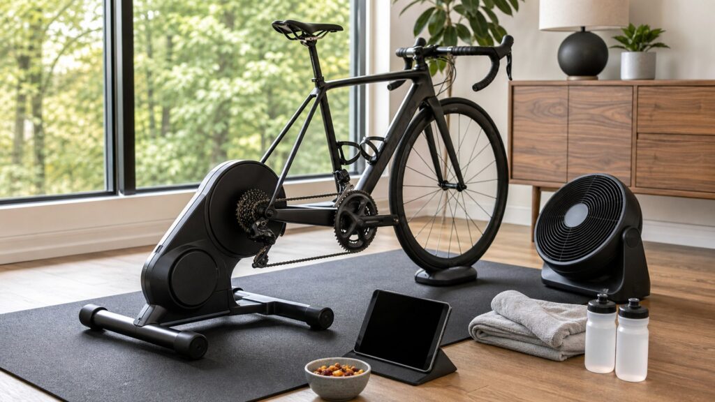 indoor bike trainers for long rides arranged in a practical buyer guide scene