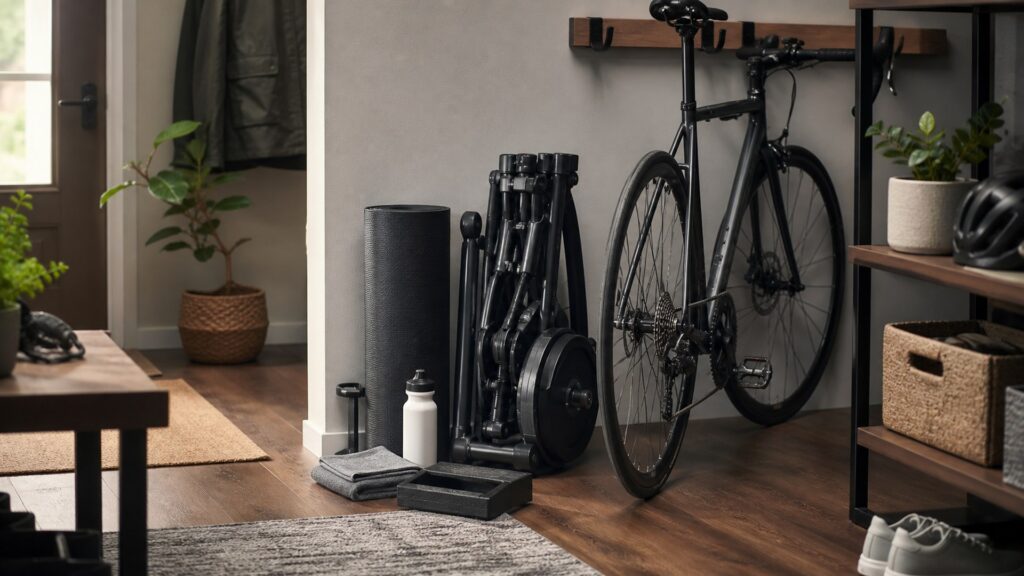 indoor bike trainers for storage space arranged in a practical buyer guide scene