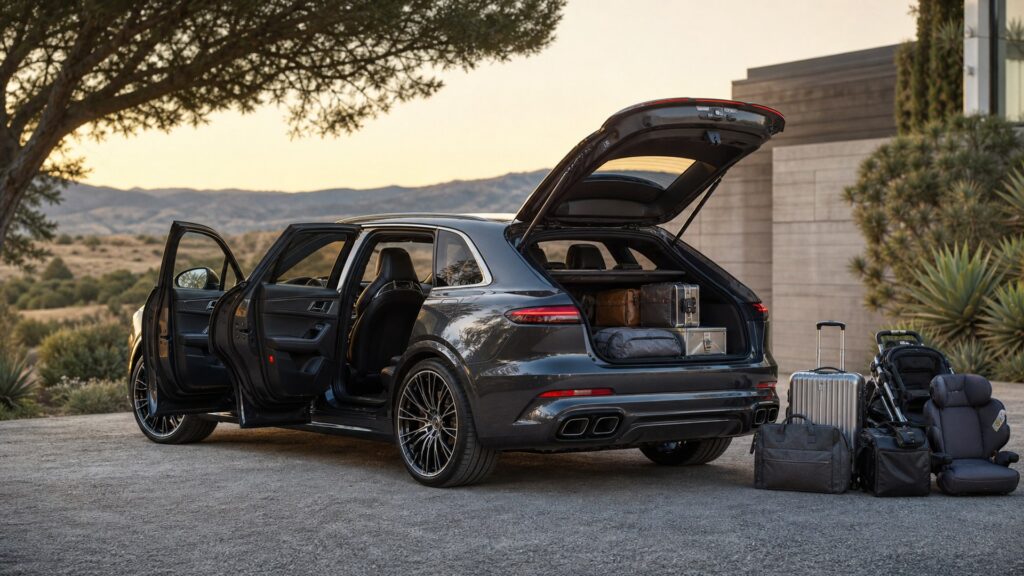 luxury performance cars shopping setup for family and cargo needs with practical vehicle-focused details