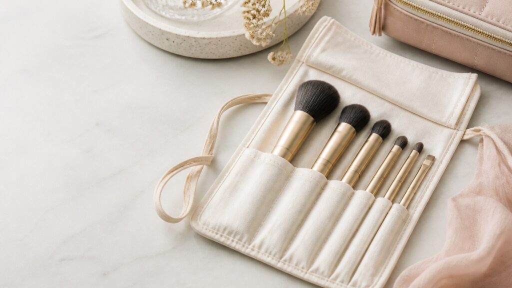 Unbranded editorial arrangement for How to Choose Makeup Brushes for Travel Bags