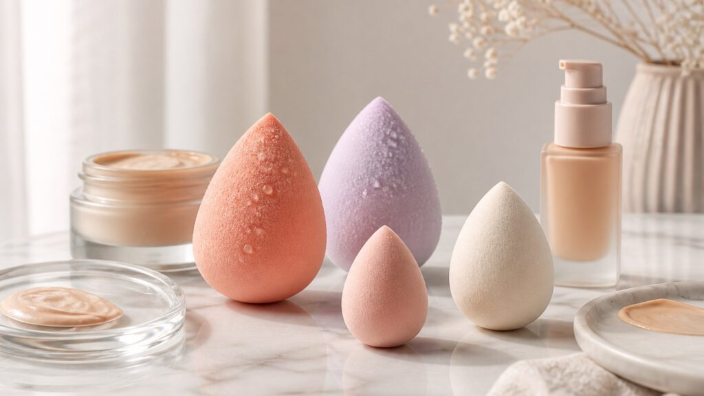 Unbranded editorial arrangement for How to Choose Makeup Sponges for Makeup Application