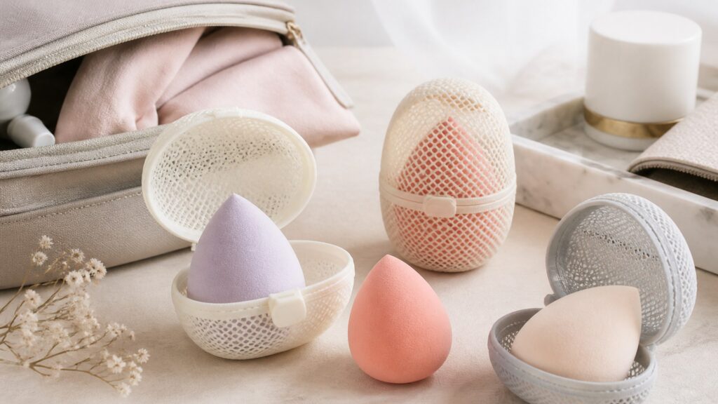 Unbranded editorial arrangement for How to Choose Makeup Sponges for Travel Bags