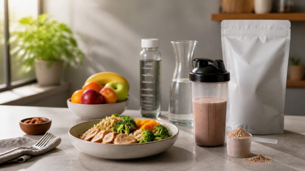 Unbranded meal replacement nutrition products arranged for a careful buying comparison