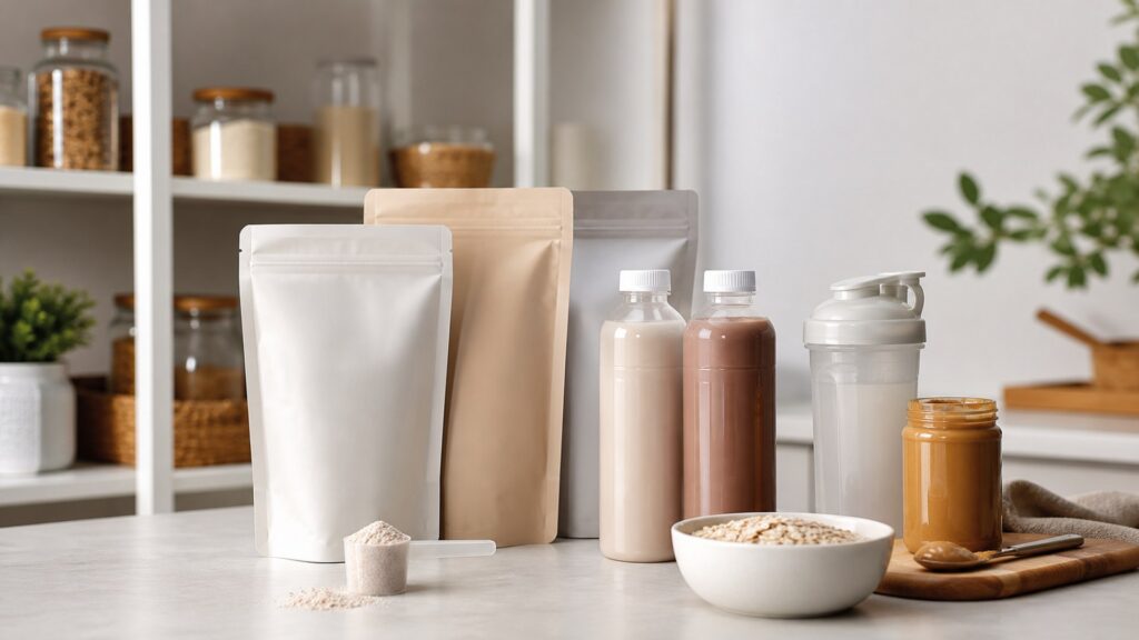 Unbranded meal replacement nutrition products arranged for a careful buying comparison