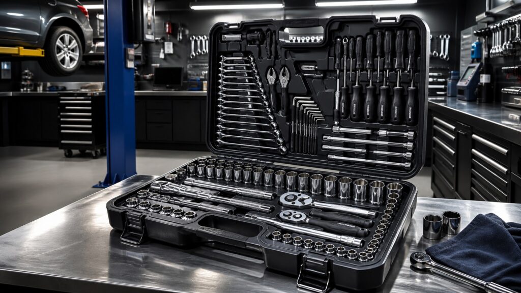 mechanics tool kits shopping setup for professional shop use with practical vehicle-focused details