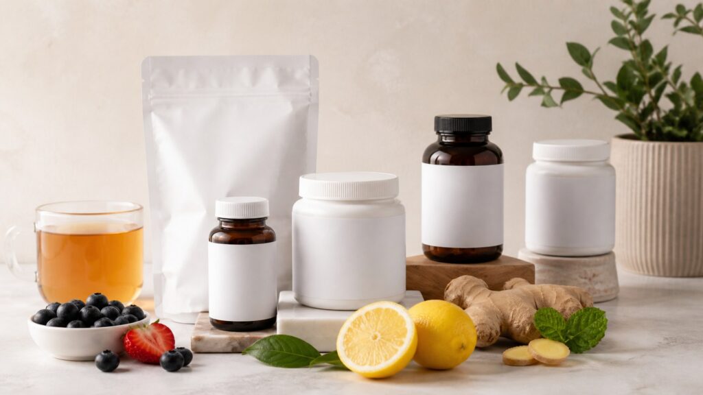 Unbranded men’s health supplements products arranged for a careful buying comparison