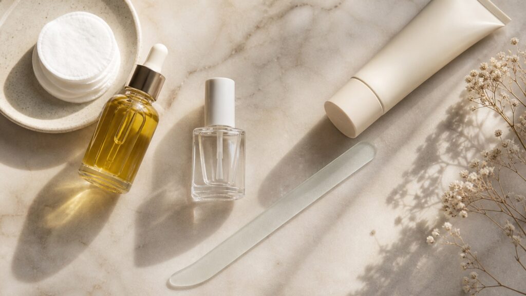 Unbranded editorial arrangement illustrating brittle nails