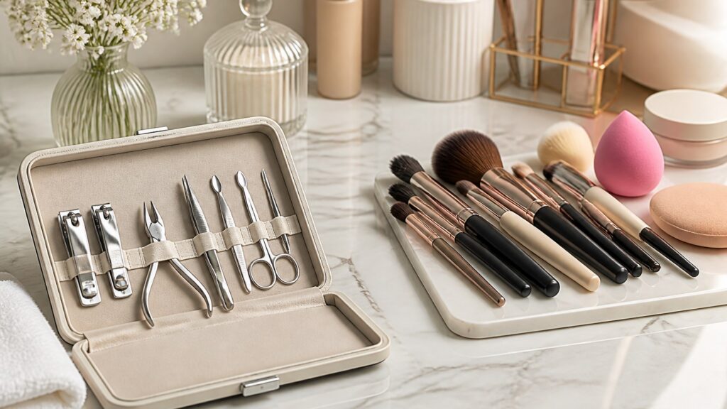Unbranded editorial arrangement illustrating How to Choose Nail Tools for Makeup Application