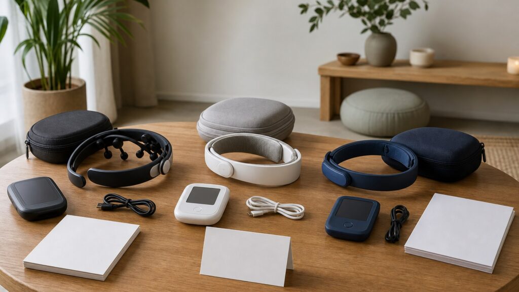 Unbranded neurofeedback & brain stimulation products arranged for a careful buying comparison