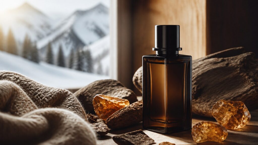 Unbranded editorial arrangement illustrating How to Choose Niche Fragrance for Cold Weather