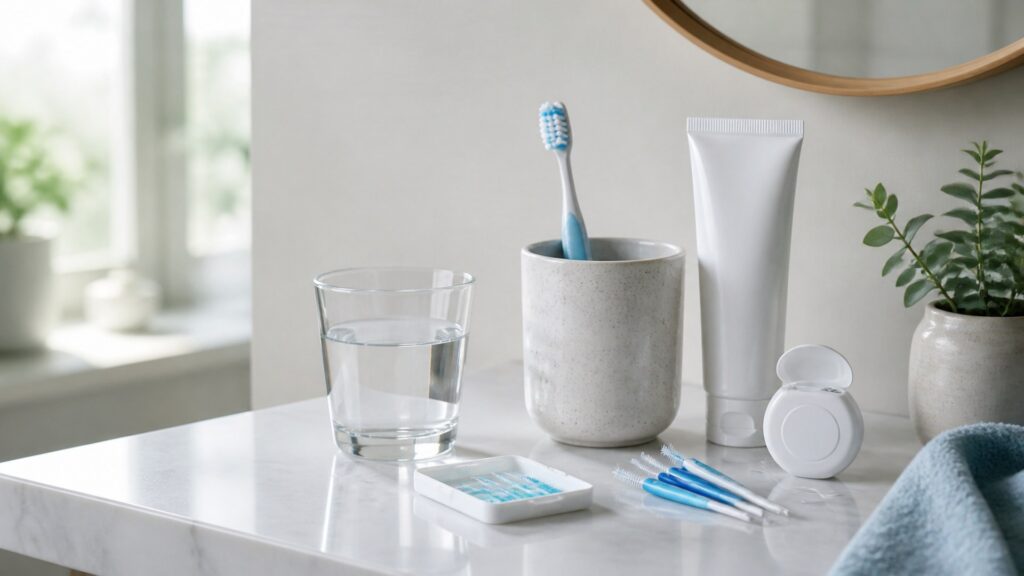 Unbranded editorial arrangement illustrating daily dental care