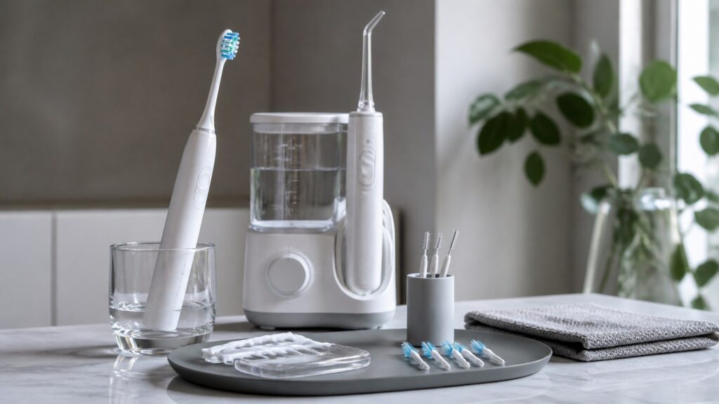 Unbranded editorial arrangement illustrating plaque removal