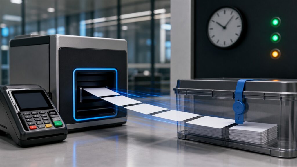 unbranded ecommerce payment engineering bench with secure payment terminal, blank checkout tablet, gateway appliance, test cards without markings, architecture cards, and status lights for a fast deposits buying decision