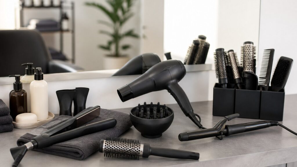 Unbranded editorial arrangement illustrating How to Choose Professional Hair Tools for High-Volume Use