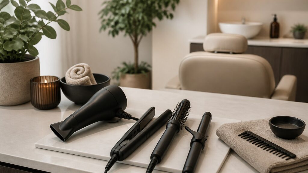 Unbranded editorial arrangement illustrating How to Choose Professional Hair Tools for Spa Rooms