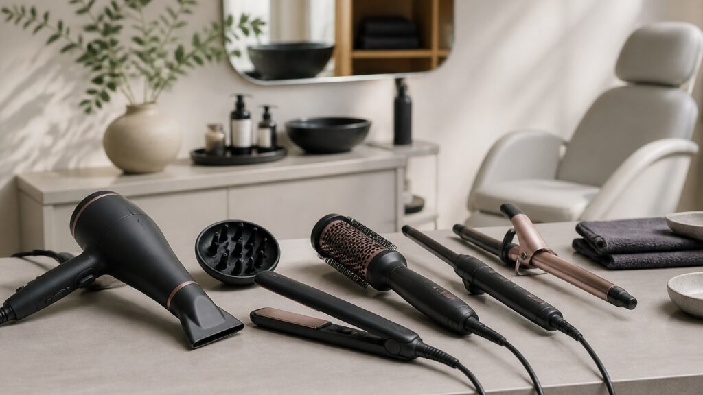 Unbranded editorial arrangement illustrating How to Choose Professional Hair Tools for Treatment Rooms