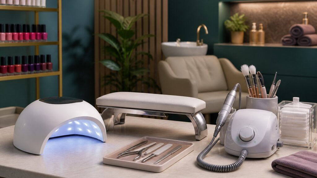 Unbranded editorial arrangement illustrating How to Choose Professional Nail Equipment for High-Volume Use