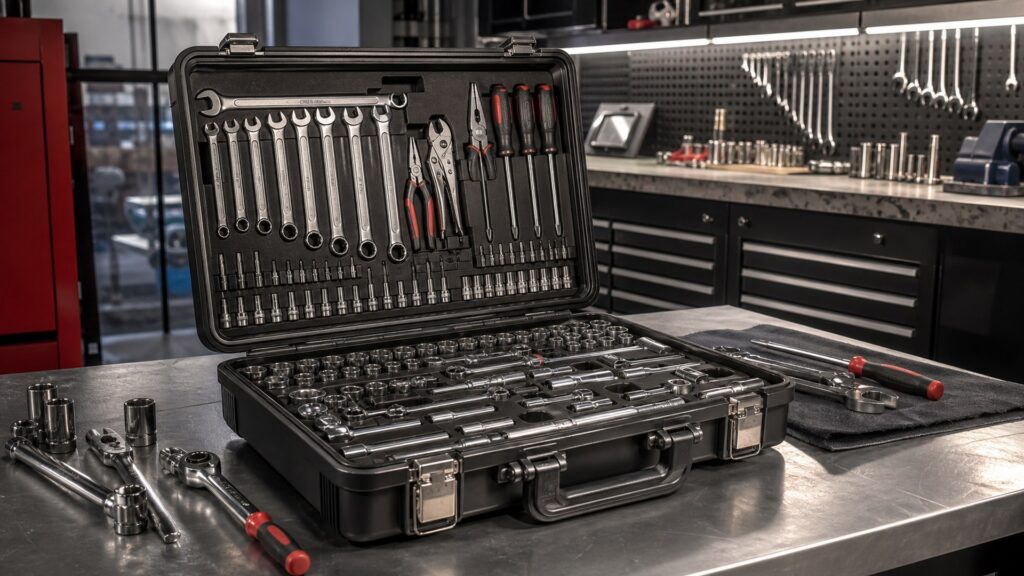 professional tool kits shopping setup for durability and warranty checks with practical vehicle-focused details