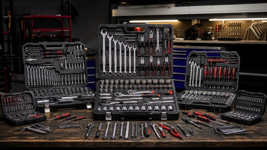 professional tool kits shopping setup for mechanic tool sets tool selection with practical vehicle-focused details
