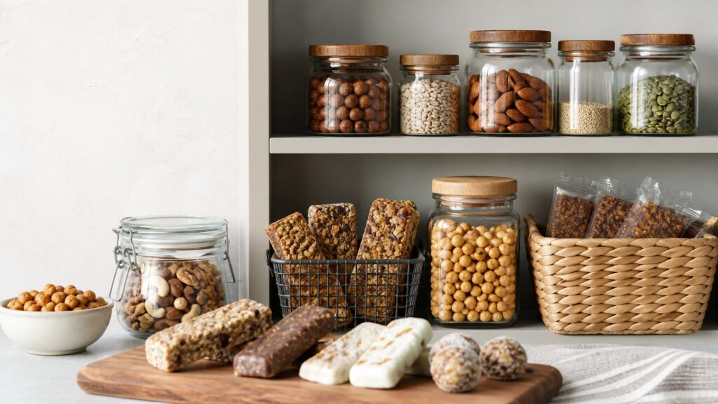Unbranded protein snacks products arranged for a careful buying comparison