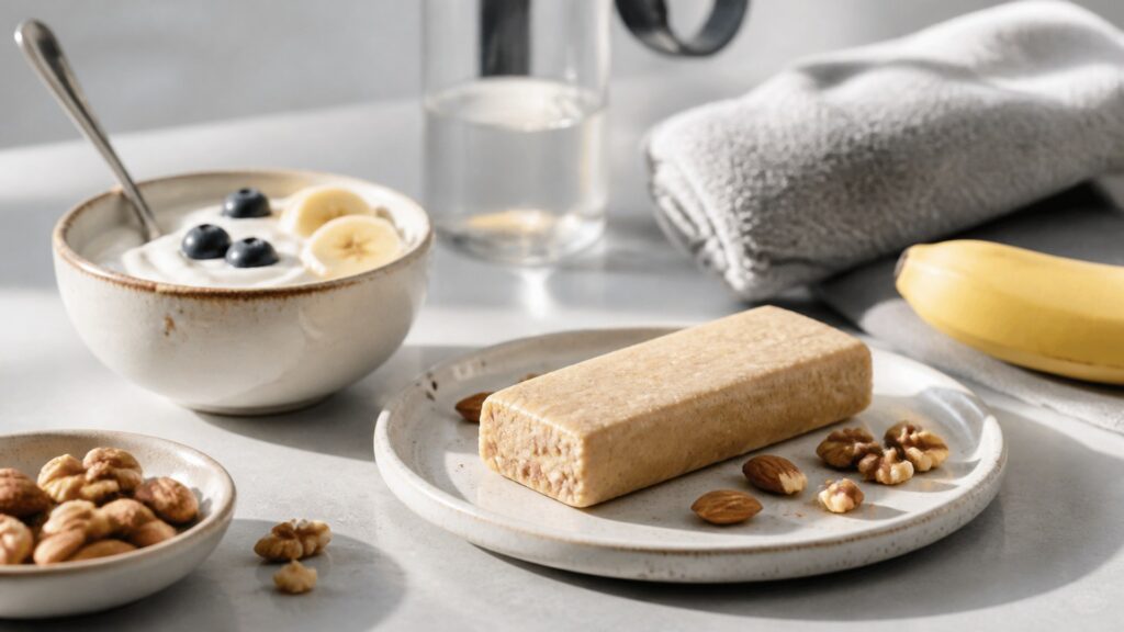 Unbranded protein snacks products arranged for a careful buying comparison