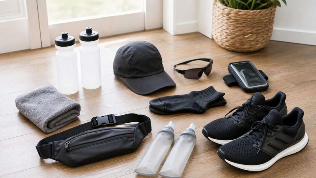 running accessories for hydration planning arranged in a practical buyer guide scene