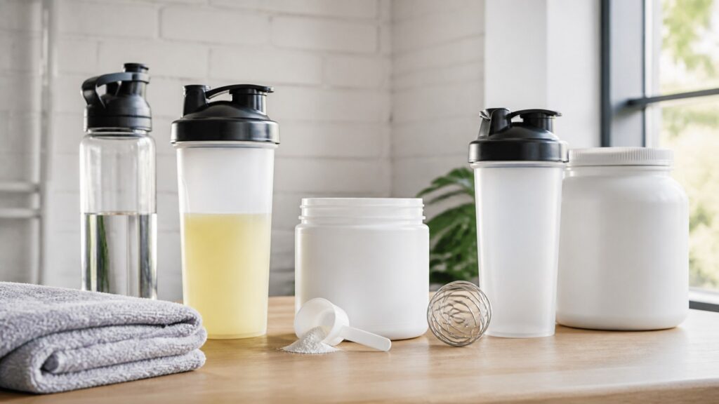 shaker bottles for electrolyte mixing arranged in a practical buyer guide scene