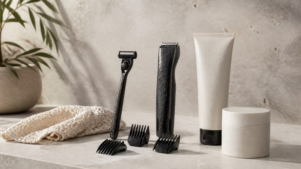 Unbranded editorial arrangement illustrating body grooming
