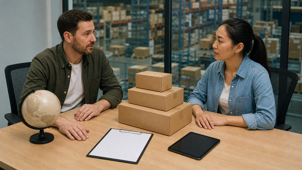 warehouse and ecommerce managers evaluating unbranded packing station and carrier workflow for a international shipping buying decision