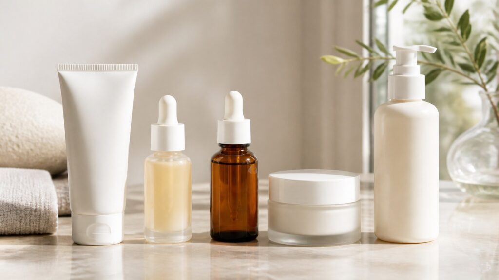 Unbranded editorial arrangement for skincare for anti-aging
