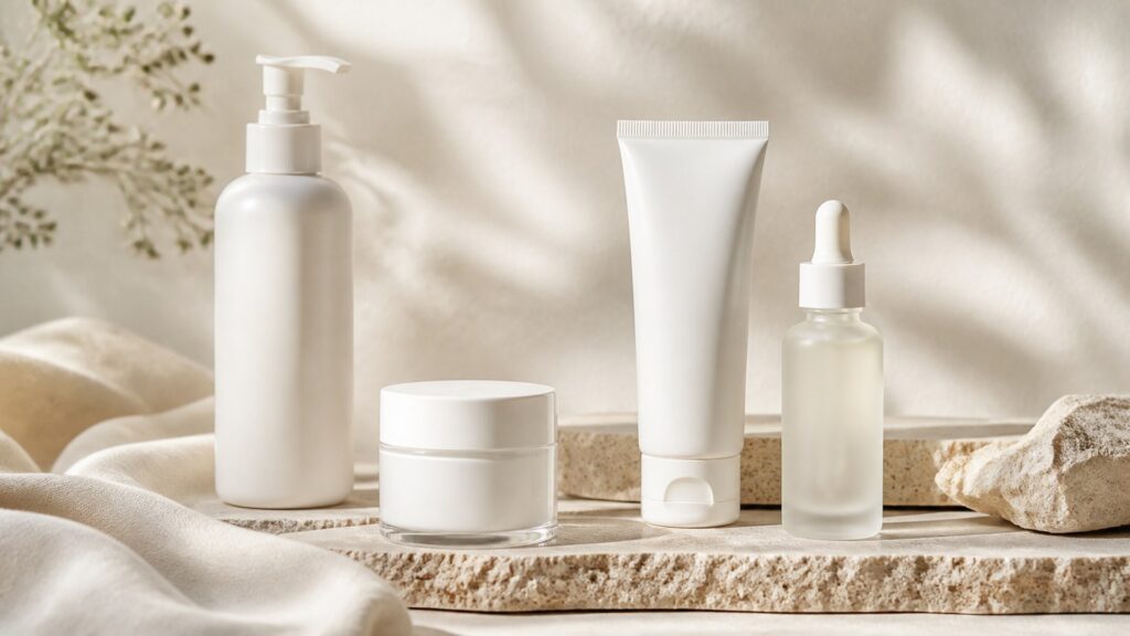 Unbranded editorial arrangement for skincare for sensitive skin