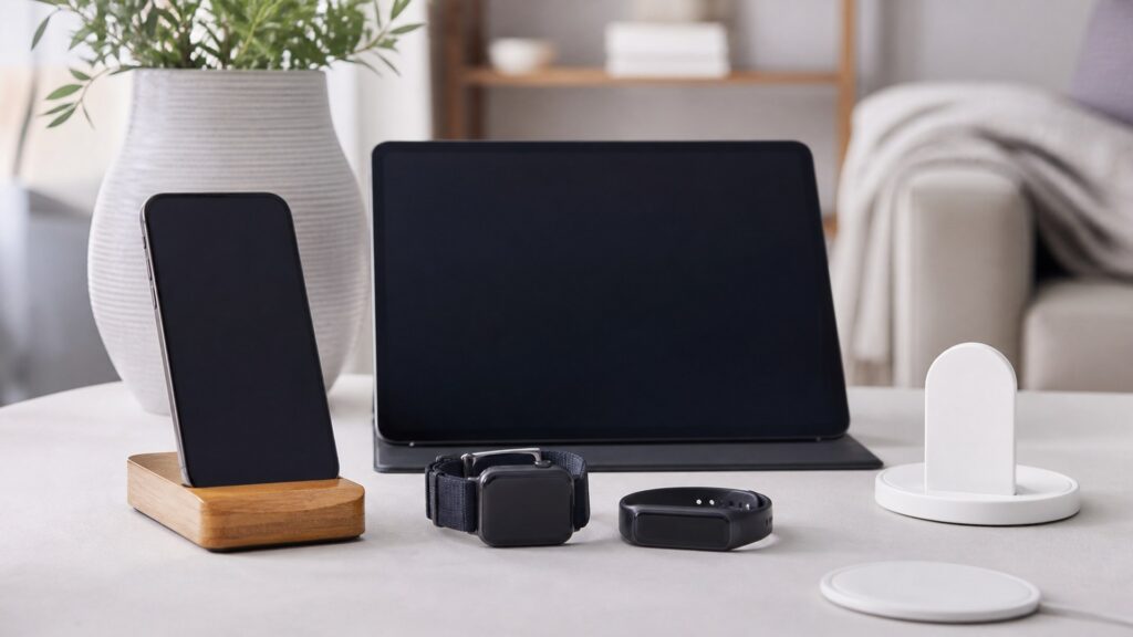 Unbranded smart health wearables products arranged for a careful buying comparison