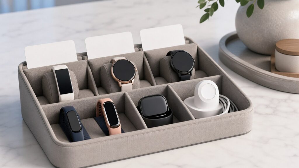 Unbranded smart health wearables products arranged for a careful buying comparison
