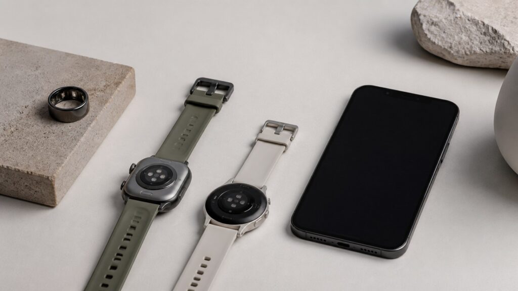 Unbranded smart health wearables products arranged for a careful buying comparison